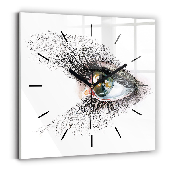 Square glass wall clock Drawing of a human eye