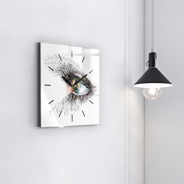 Square glass wall clock Drawing of a human eye