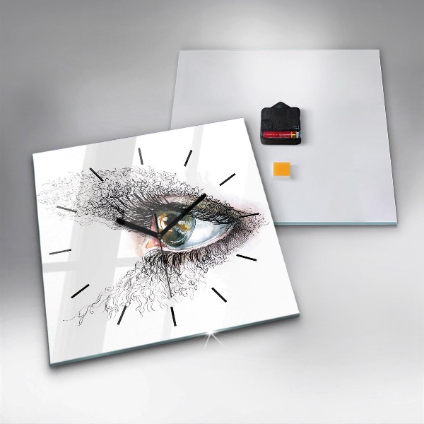 Square glass wall clock Drawing of a human eye
