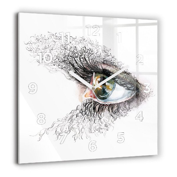 Square glass wall clock Drawing of a human eye