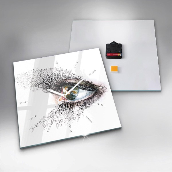 Square glass wall clock Drawing of a human eye