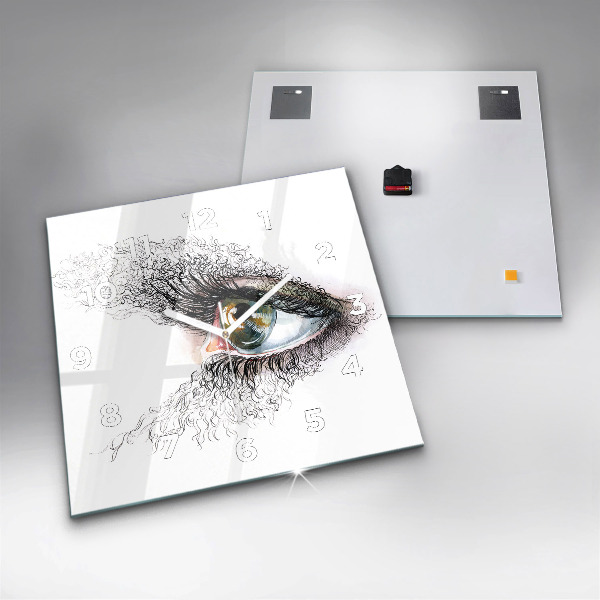 Square glass wall clock Drawing of a human eye