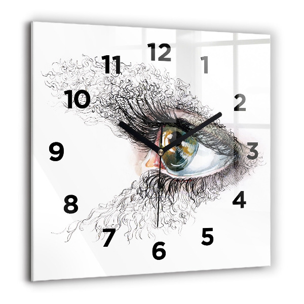 Square glass wall clock Drawing of a human eye