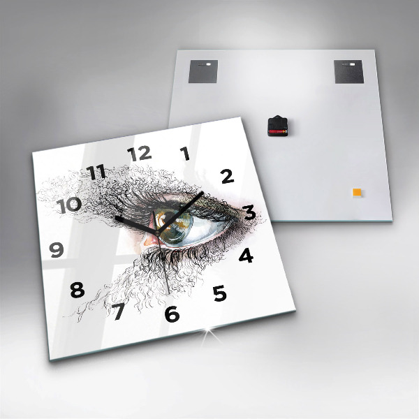 Square glass wall clock Drawing of a human eye