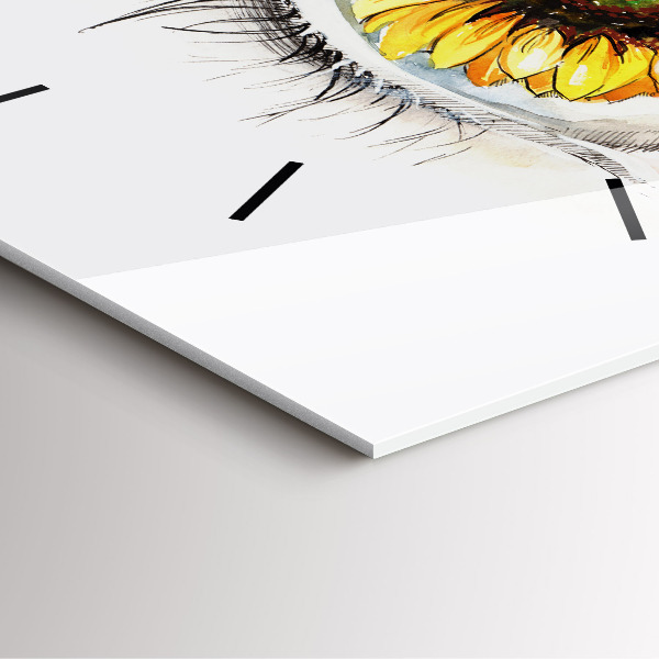 Square glass wall clock Sunflower flower in the eye