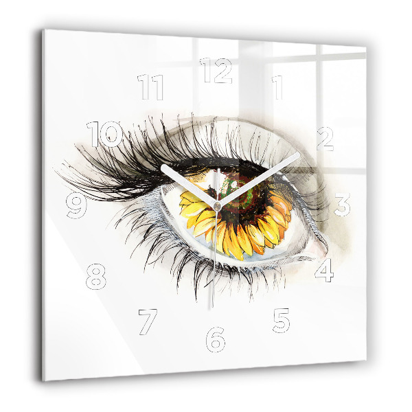 Square glass wall clock Sunflower flower in the eye