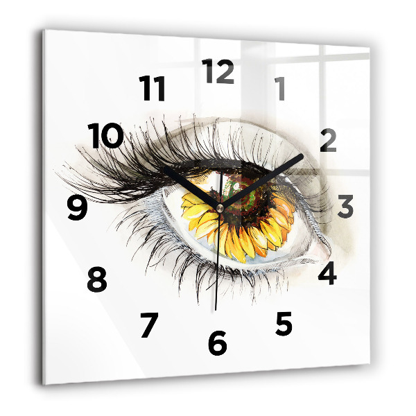 Square glass wall clock Sunflower flower in the eye