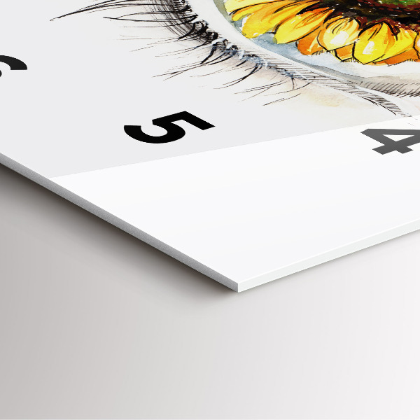 Square glass wall clock Sunflower flower in the eye