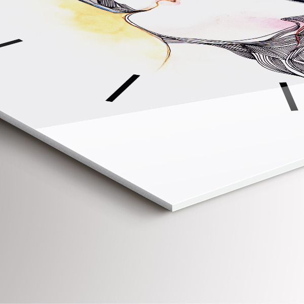Square glass wall clock Love kiss drawing