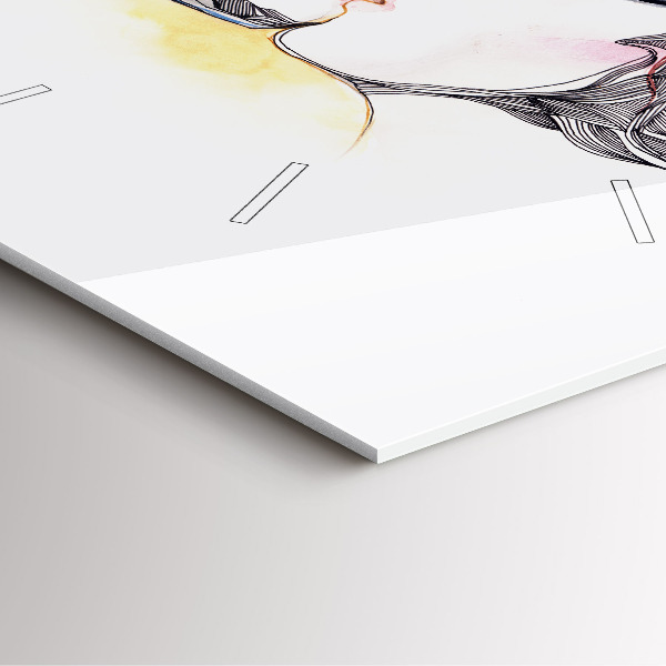 Square glass wall clock Love kiss drawing
