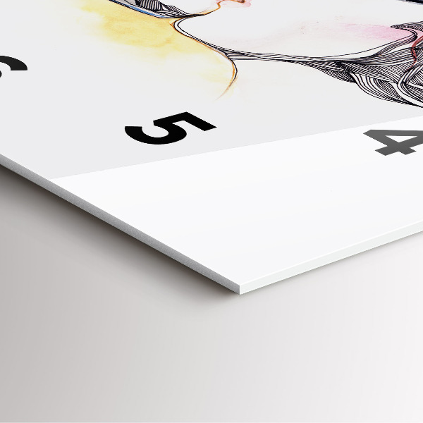 Square glass wall clock Love kiss drawing