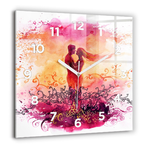 Square glass wall clock Watercolor couple in love