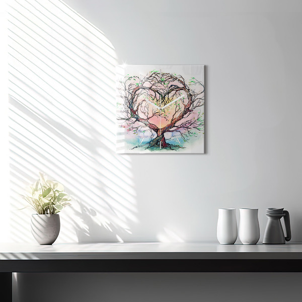 Square glass wall clock Tree the heart of nature