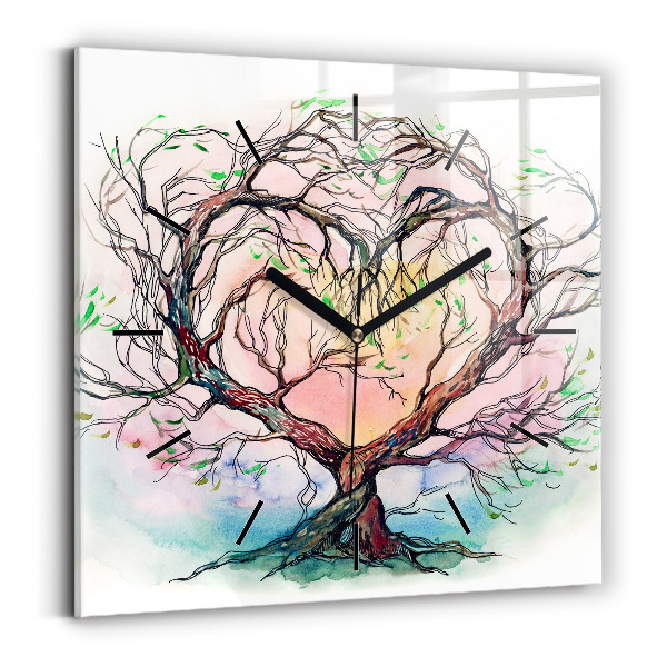 Square glass wall clock Tree the heart of nature