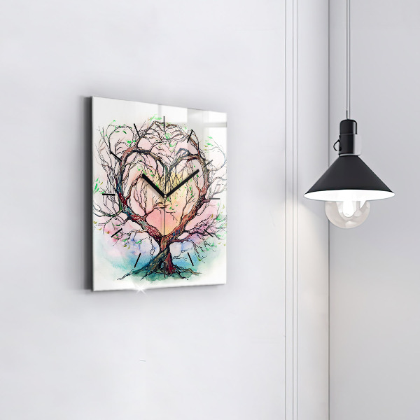 Square glass wall clock Tree the heart of nature