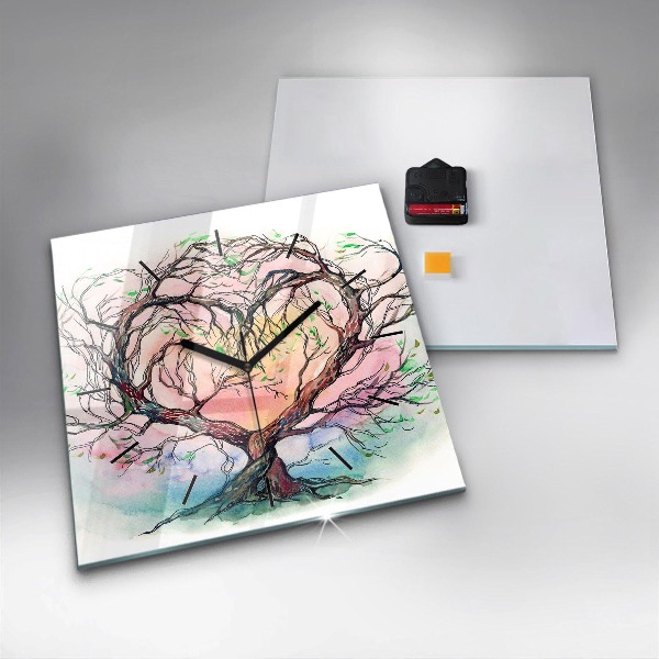 Square glass wall clock Tree the heart of nature