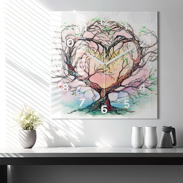 Square glass wall clock Tree the heart of nature