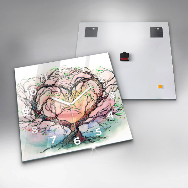 Square glass wall clock Tree the heart of nature