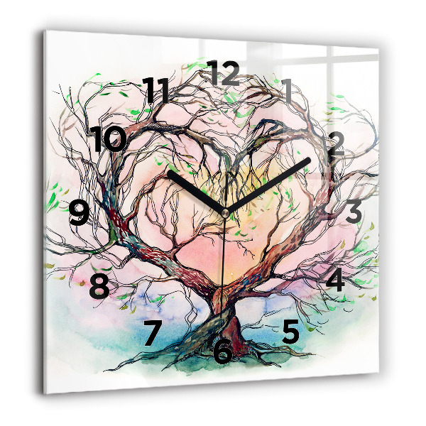 Square glass wall clock Tree the heart of nature