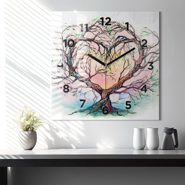Square glass wall clock Tree the heart of nature