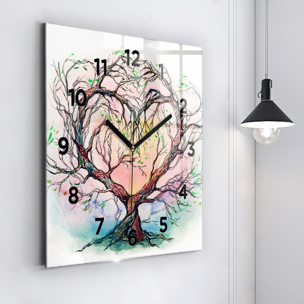 Square glass wall clock Tree the heart of nature