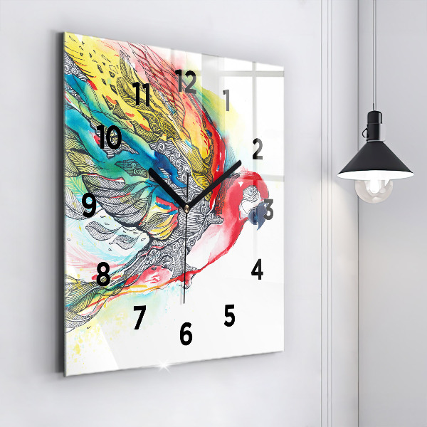 Square glass wall clock Colorful Parrot in Flight
