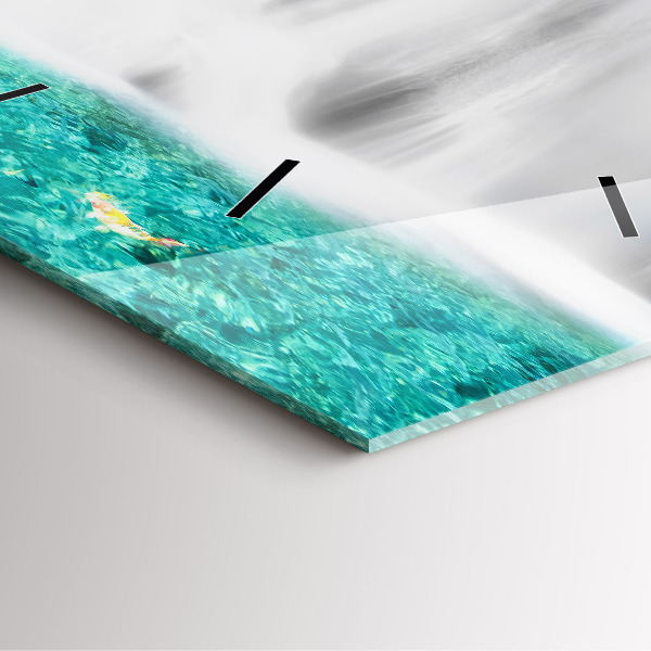 Square glass wall clock Waterfall in Thailand