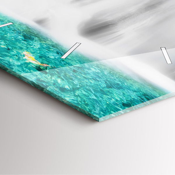 Square glass wall clock Waterfall in Thailand