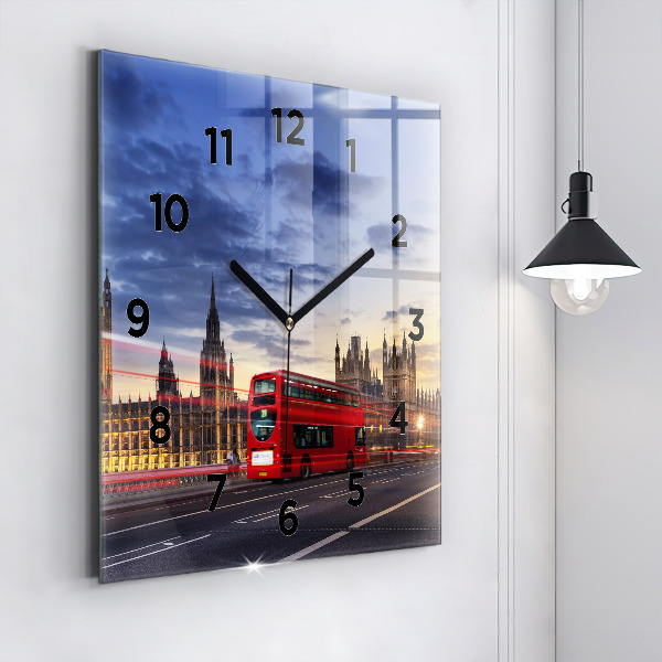 Square glass wall clock Red London Bus