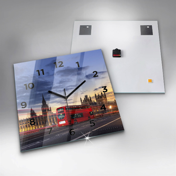 Square glass wall clock Red London Bus