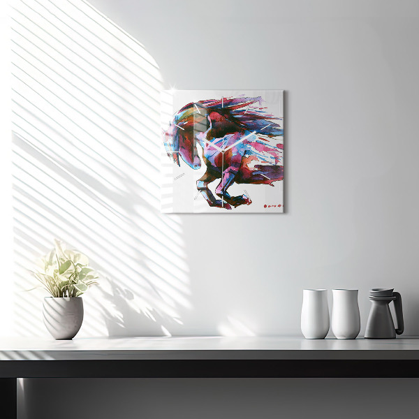 Square glass wall clock A horse on the run