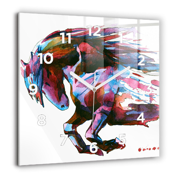 Square glass wall clock A horse on the run