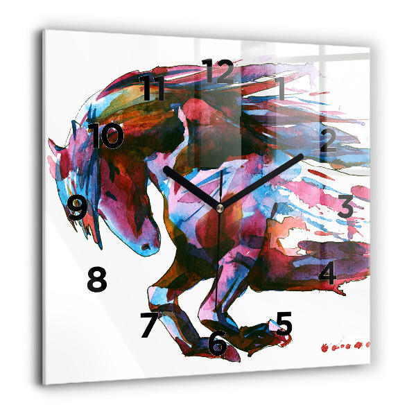 Square glass wall clock A horse on the run