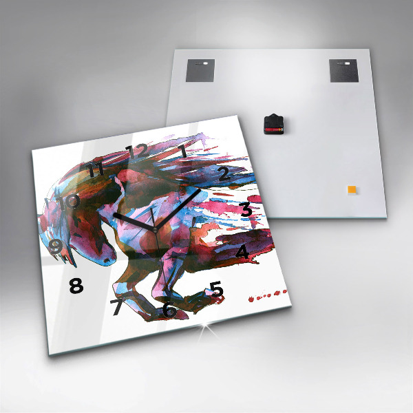 Square glass wall clock A horse on the run
