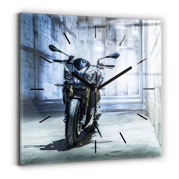 Square glass wall clock Motorcycle in the alley