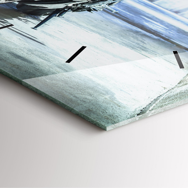 Square glass wall clock Motorcycle in the alley