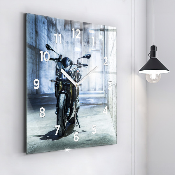 Square glass wall clock Motorcycle in the alley