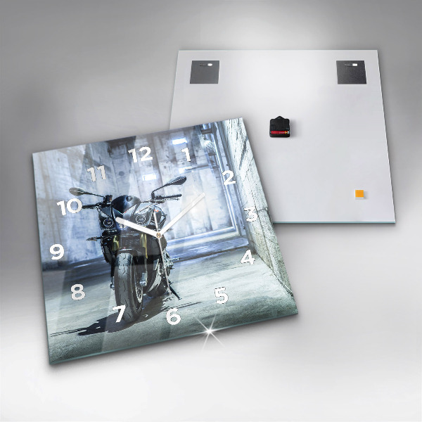 Square glass wall clock Motorcycle in the alley