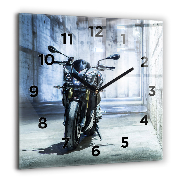 Square glass wall clock Motorcycle in the alley