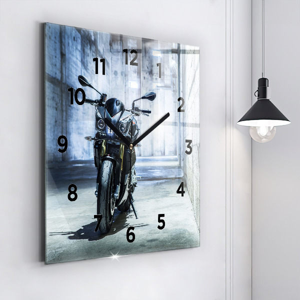 Square glass wall clock Motorcycle in the alley