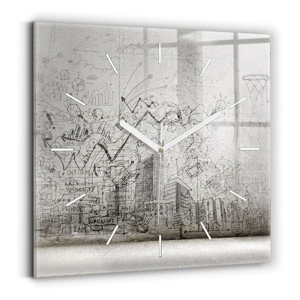 Square glass wall clock Sketch of the City