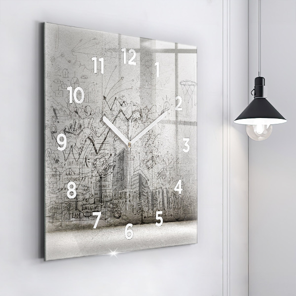 Square glass wall clock Sketch of the City