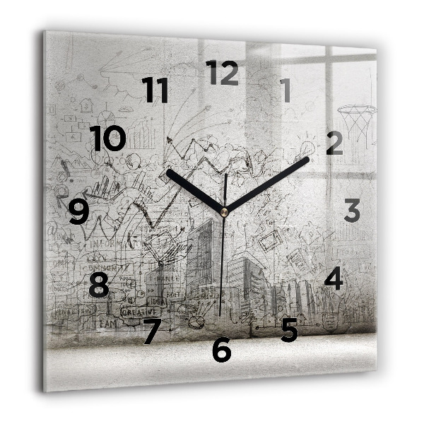 Square glass wall clock Sketch of the City