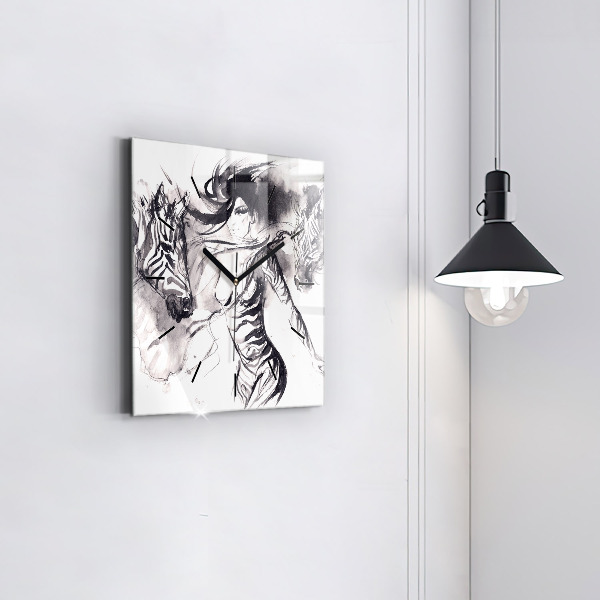 Square glass wall clock Woman and zebras