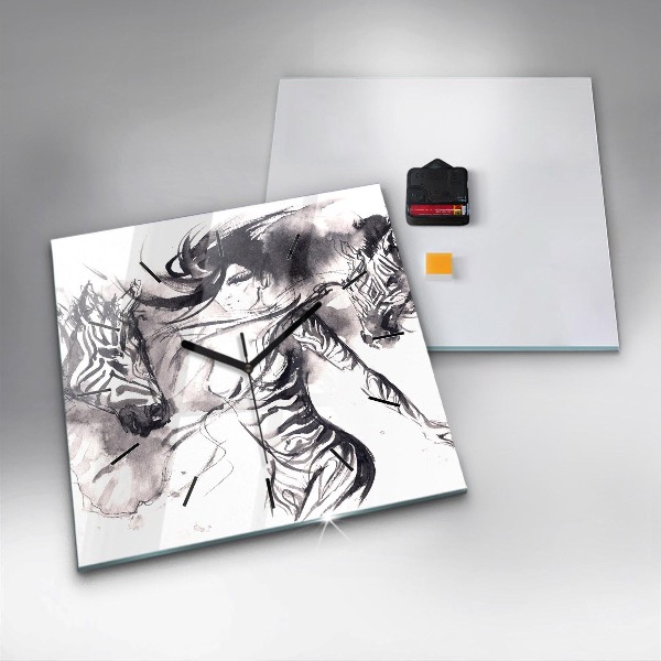 Square glass wall clock Woman and zebras