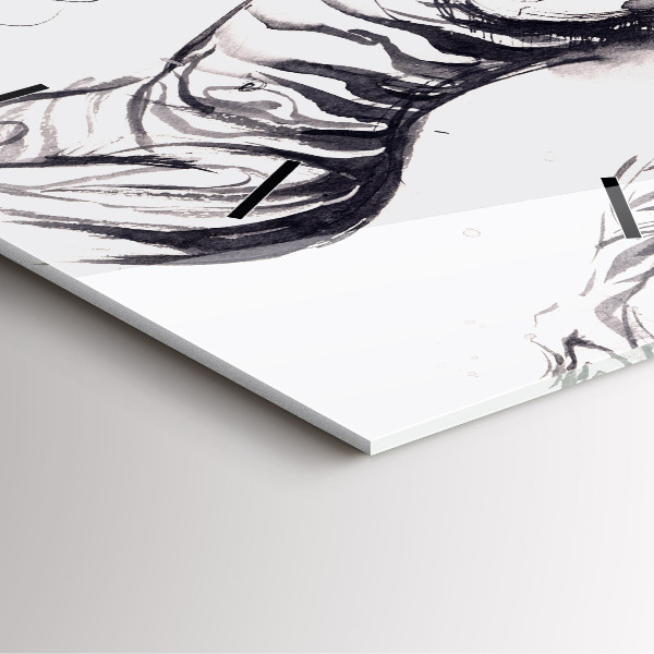 Square glass wall clock Woman and zebras