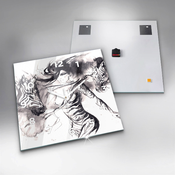 Square glass wall clock Woman and zebras
