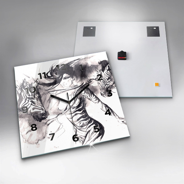 Square glass wall clock Woman and zebras
