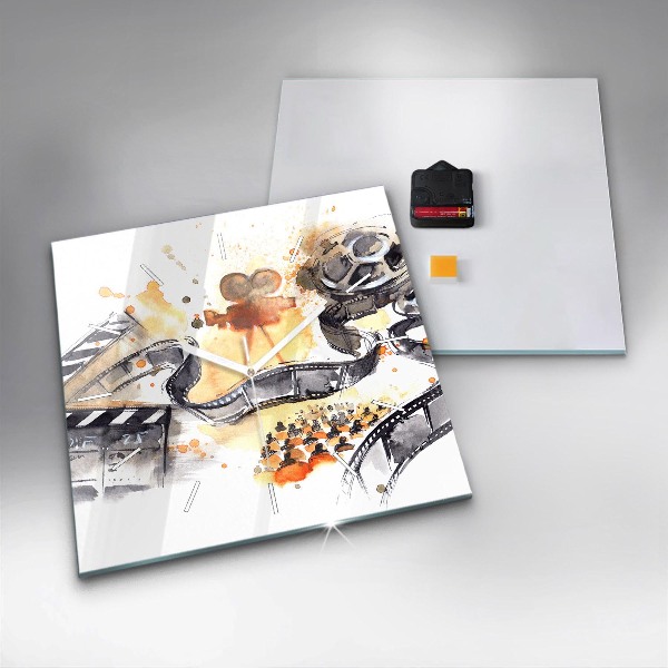 Square glass wall clock Cinematography camera