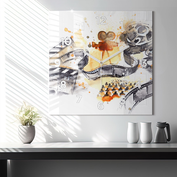 Square glass wall clock Cinematography camera